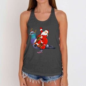 Pigeon Bird Lover Xmas Santa Riding Pigeon Christmas Long Sleeve Women's Knotted Racerback Tank