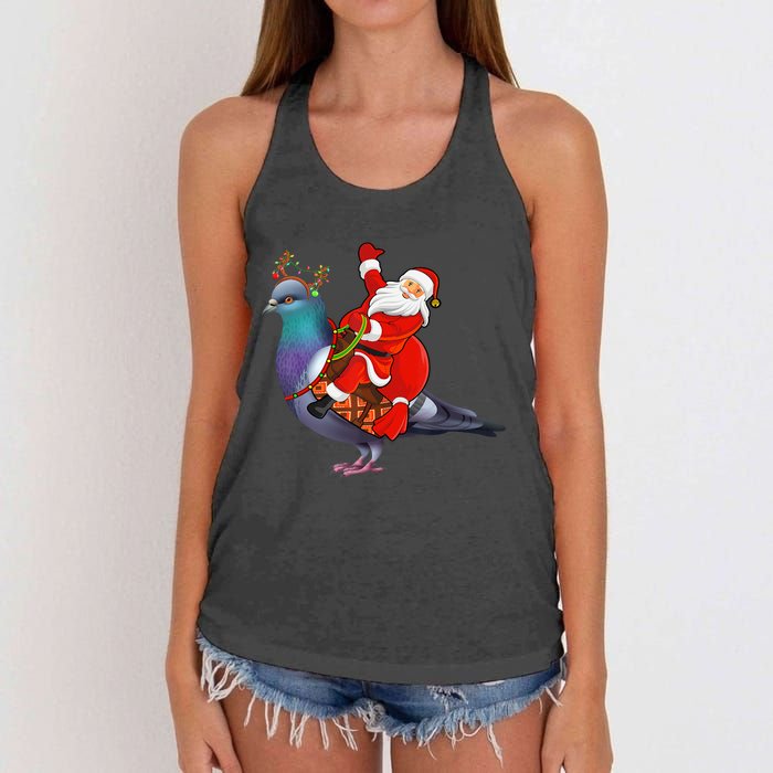 Pigeon Bird Lover Xmas Santa Riding Pigeon Christmas Long Sleeve Women's Knotted Racerback Tank