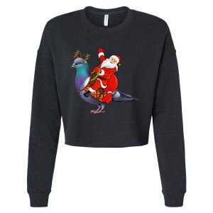 Pigeon Bird Lover Xmas Santa Riding Pigeon Christmas Long Sleeve Cropped Pullover Crew