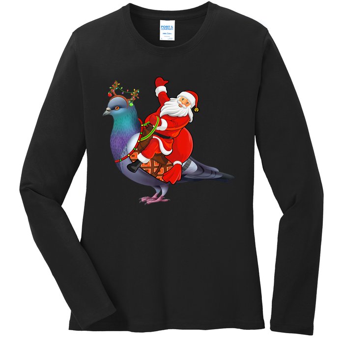 Pigeon Bird Lover Xmas Santa Riding Pigeon Christmas Long Sleeve Ladies Long Sleeve Shirt