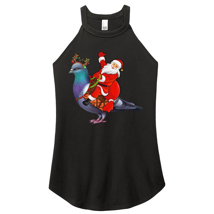 Pigeon Bird Lover Xmas Santa Riding Pigeon Christmas Long Sleeve Women's Perfect Tri Rocker Tank