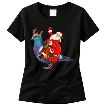 Pigeon Bird Lover Xmas Santa Riding Pigeon Christmas Long Sleeve Womens T-Shirt