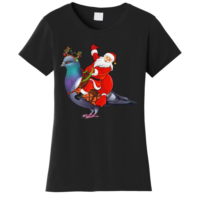 Pigeon Bird Lover Xmas Santa Riding Pigeon Christmas Long Sleeve Women's T-Shirt