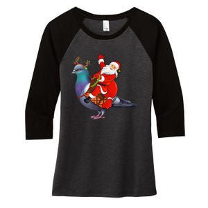 Pigeon Bird Lover Xmas Santa Riding Pigeon Christmas Long Sleeve Women's Tri-Blend 3/4-Sleeve Raglan Shirt