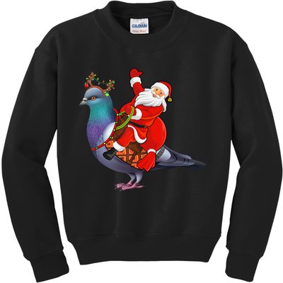 Pigeon Bird Lover Xmas Santa Riding Pigeon Christmas Long Sleeve Kids Sweatshirt