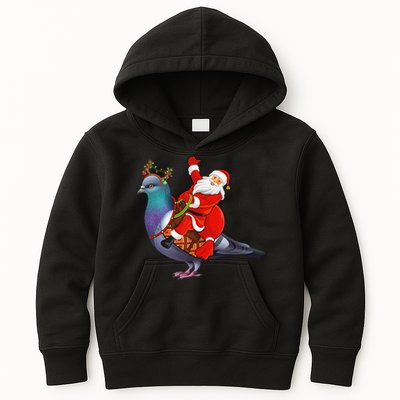 Pigeon Bird Lover Xmas Santa Riding Pigeon Christmas Long Sleeve Kids Hoodie