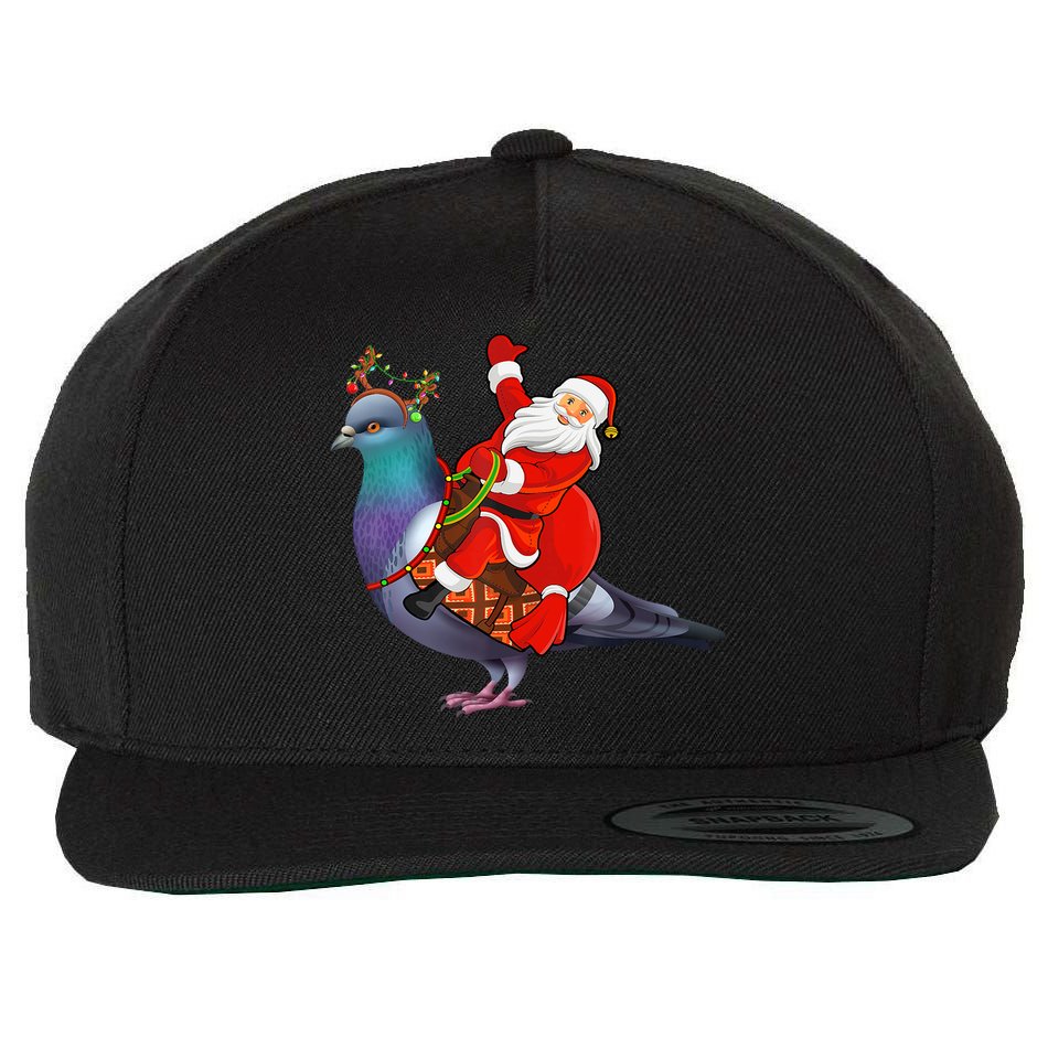 Pigeon Bird Lover Xmas Santa Riding Pigeon Christmas Long Sleeve Wool Snapback Cap