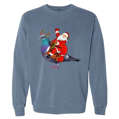 Pigeon Bird Lover Xmas Santa Riding Pigeon Christmas Long Sleeve Garment-Dyed Sweatshirt