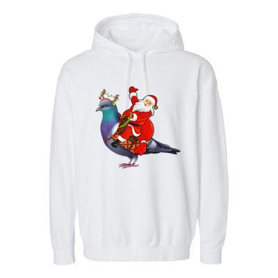 Pigeon Bird Lover Xmas Santa Riding Pigeon Christmas Long Sleeve Garment-Dyed Fleece Hoodie