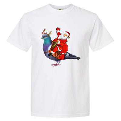 Pigeon Bird Lover Xmas Santa Riding Pigeon Christmas Long Sleeve Garment-Dyed Heavyweight T-Shirt