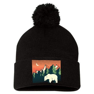 Polar Bear Landscape Pom Pom 12in Knit Beanie