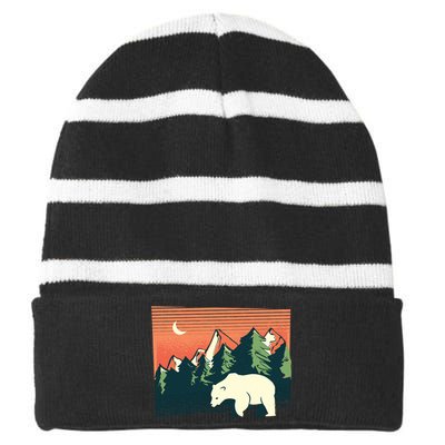 Polar Bear Landscape Striped Beanie with Solid Band