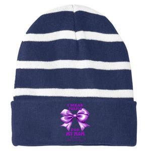 Purple Bow Lupus Awareness For My Mom Striped Beanie with Solid Band