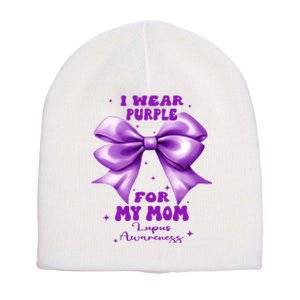 Purple Bow Lupus Awareness For My Mom Short Acrylic Beanie