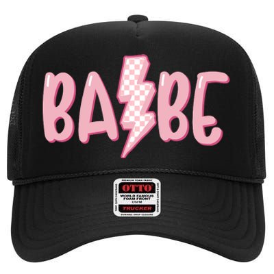 Pink Babe Lightning Bolt Little High Crown Mesh Back Trucker Hat