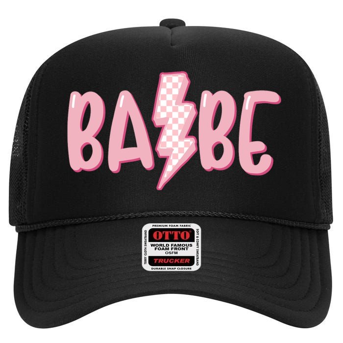 Pink Babe Lightning Bolt Little High Crown Mesh Back Trucker Hat