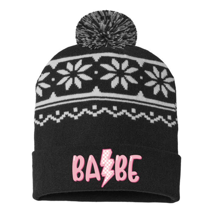 Pink Babe Lightning Bolt Little USA-Made Snowflake Beanie