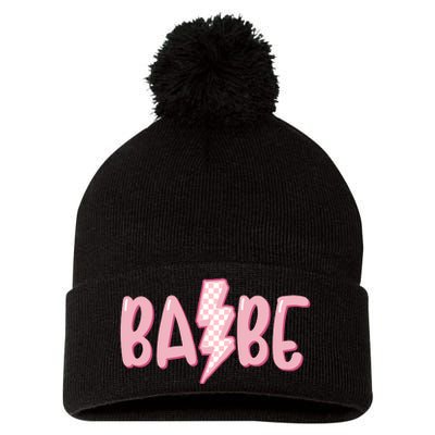 Pink Babe Lightning Bolt Little Pom Pom 12in Knit Beanie