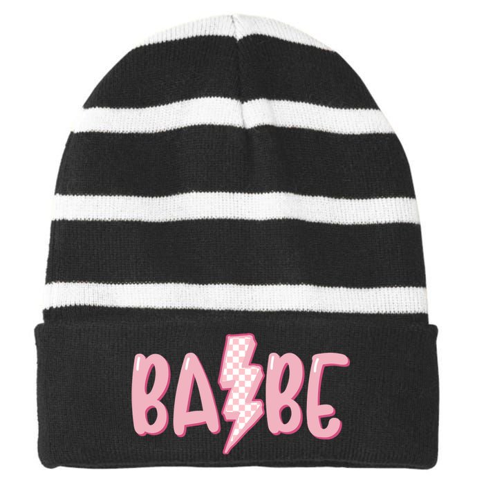 Pink Babe Lightning Bolt Little Striped Beanie with Solid Band