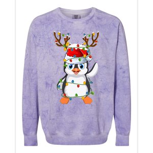 Penguin Bird Lover Lighting Xmas Santa Penguin Christmas Cool Gift Colorblast Crewneck Sweatshirt