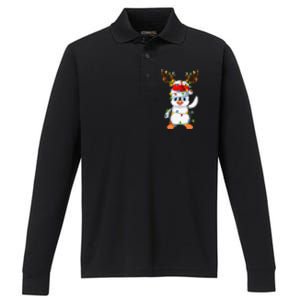 Penguin Bird Lover Lighting Xmas Santa Penguin Christmas Cool Gift Performance Long Sleeve Polo