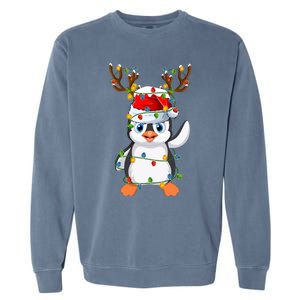 Penguin Bird Lover Lighting Xmas Santa Penguin Christmas Cool Gift Garment-Dyed Sweatshirt