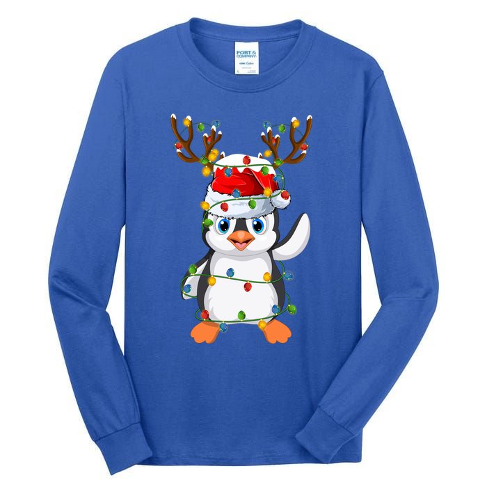 Penguin Bird Lover Lighting Xmas Santa Penguin Christmas Cool Gift Tall Long Sleeve T-Shirt