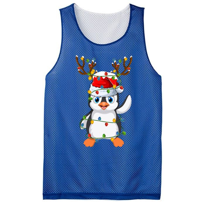 Penguin Bird Lover Lighting Xmas Santa Penguin Christmas Cool Gift Mesh Reversible Basketball Jersey Tank