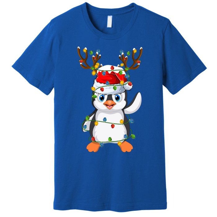 Penguin Bird Lover Lighting Xmas Santa Penguin Christmas Cool Gift Premium T-Shirt