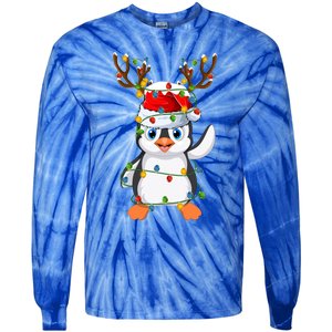 Penguin Bird Lover Lighting Xmas Santa Penguin Christmas Cool Gift Tie-Dye Long Sleeve Shirt