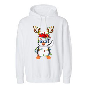 Penguin Bird Lover Lighting Xmas Santa Penguin Christmas Cool Gift Garment-Dyed Fleece Hoodie