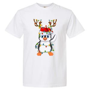 Penguin Bird Lover Lighting Xmas Santa Penguin Christmas Cool Gift Garment-Dyed Heavyweight T-Shirt