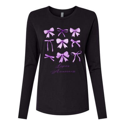 Purple Bow Lupus Awareness Womens Cotton Relaxed Long Sleeve T-Shirt