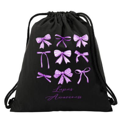 Purple Bow Lupus Awareness Drawstring Bag