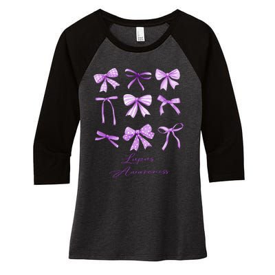 Purple Bow Lupus Awareness Women's Tri-Blend 3/4-Sleeve Raglan Shirt