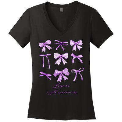 Purple Bow Lupus Awareness Women's V-Neck T-Shirt