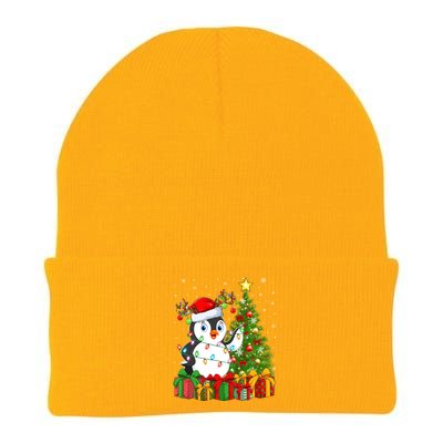 Penguin Bird Lover Xmas Holiday Santa Penguin Christmas Tree Gift Knit Cap Winter Beanie