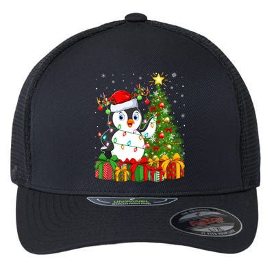 Penguin Bird Lover Xmas Holiday Santa Penguin Christmas Tree Gift Flexfit Unipanel Trucker Cap