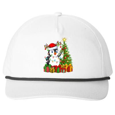 Penguin Bird Lover Xmas Holiday Santa Penguin Christmas Tree Gift Snapback Five-Panel Rope Hat