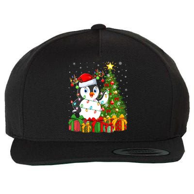 Penguin Bird Lover Xmas Holiday Santa Penguin Christmas Tree Gift Wool Snapback Cap