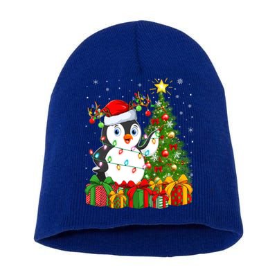 Penguin Bird Lover Xmas Holiday Santa Penguin Christmas Tree Gift Short Acrylic Beanie