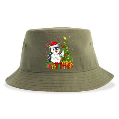 Penguin Bird Lover Xmas Holiday Santa Penguin Christmas Tree Gift Sustainable Bucket Hat