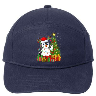 Penguin Bird Lover Xmas Holiday Santa Penguin Christmas Tree Gift 7-Panel Snapback Hat