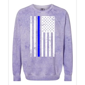 Police Blue Line American Flag Colorblast Crewneck Sweatshirt