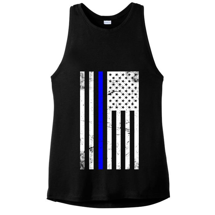 Police Blue Line American Flag Ladies PosiCharge Tri-Blend Wicking Tank
