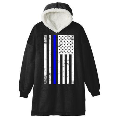 Police Blue Line American Flag Hooded Wearable Blanket