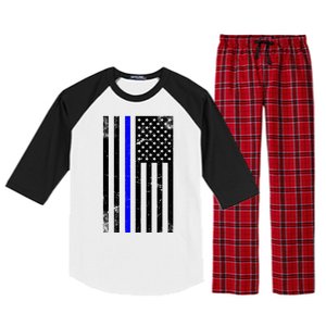 Police Blue Line American Flag Raglan Sleeve Pajama Set