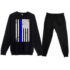 Police Blue Line American Flag Premium Crewneck Sweatsuit Set