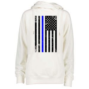 Police Blue Line American Flag Womens Funnel Neck Pullover Hood