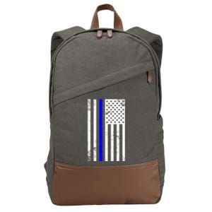 Police Blue Line American Flag Cotton Canvas Backpack